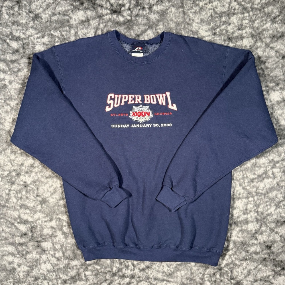 Vintage Super Bowl XXXIV Sweatshirt Mens XL Rams Champions 2000 Pro Player Blue